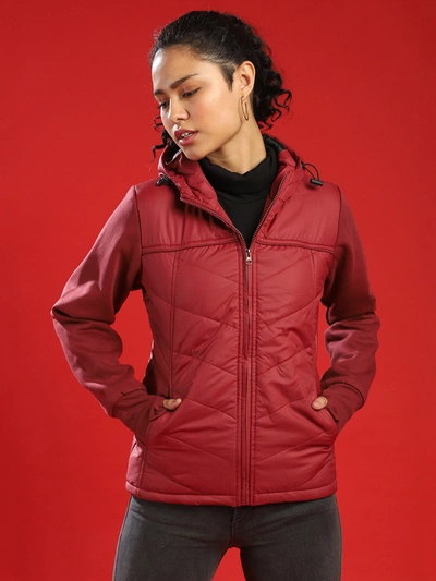 Campus Sutra Women Solid Stylish Casual Bomber Jacket In Red