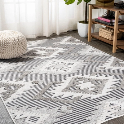 Jonathan Y Sumak High-low Pile Neutral Diamond Kilim Indoor/outdoor Area Rug