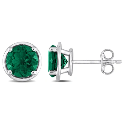 Mimi & Max Women's 2 1/3ct Tgw Created Emerald Bezel Style Stud Earrings In Sterling Silver In Green