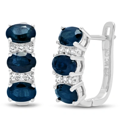 Max + Stone 925 Sterling Silver Oval Genuine Gemstone And White Topaz J Hoop Earrings In Burgundy