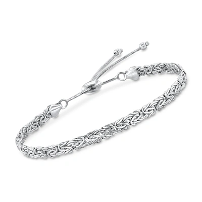 Ross-simons 14kt White Gold Byzantine Bolo Bracelet In Silver