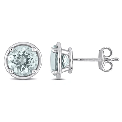 Mimi & Max 2 1/3ct Tgw Aquamarine Bezel Style Stud Earrings In Sterling Silver