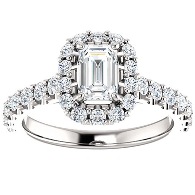 Pompeii3 1 3/4 Ct Emerald Diamond Halo Engagement Ring 14k White Gold In Multi
