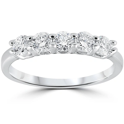 POMPEII3 1/2CT MOISSANITE FIVE STONE WEDDING RING IN WHITE, YELLOW, OR ROSE GOLD