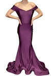 JESSICA ANGEL OFF THE SHOULDER EVENING GOWN IN EGGPLANT