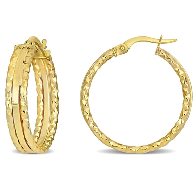 Mimi & Max 25 Mm 3-row Texture And Polished Hoop Earrings In 10k Yellow Gold