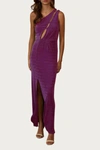 ENDLESS BLU. ONE-SHOULDER STRETCH-JERSEY CUTOUT MAXI DRESS IN ORCHID