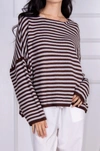 BEFORE YOU DROPPED-SHOULDER STRIPED KNIT SWEATER IN POWDER BLUE/BROWN
