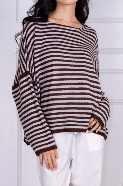 Before You Dropped-shoulder Striped Knit Sweater In Powder Blue/brown In Red