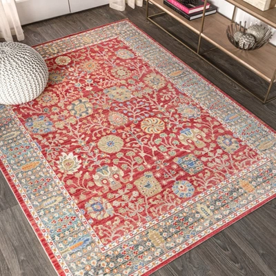 Jonathan Y India Flower And Vine Area Rug In Red