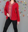 Avani Del Amour V Neck Embroidery Pullover In Red In Red