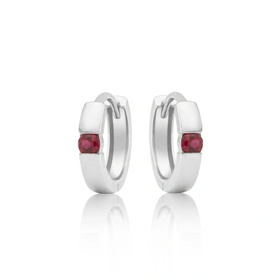 Max + Stone 14k White Or Yellow Gold Small 2.5mm Round Gemstone Huggie Hoop Earrings In Red