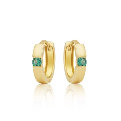 Max + Stone 14k White Or Yellow Gold Small 2.5mm Round Gemstone Huggie Hoop Earrings In Blue