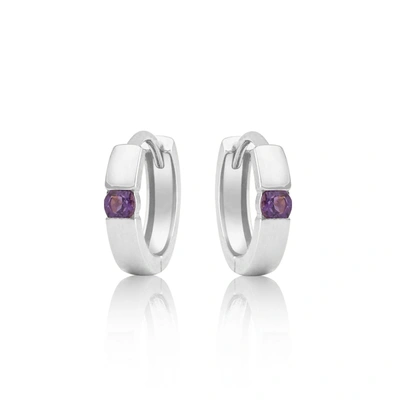 Max + Stone 14k White Or Yellow Gold Small 2.5mm Round Gemstone Huggie Hoop Earrings In Purple