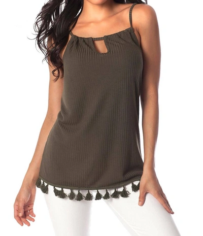 French Kyss Isabella Tassel Tank Top In Army In Green