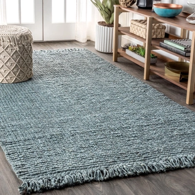 Jonathan Y Pata Hand Woven Chunky Jute With Fringe Area Rug In Blue