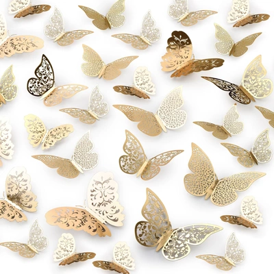 Zulay Kitchen 3d Removable Butterfly Wall Decor With 3 Wing Designs - 48 Pcs In Metallic Gold