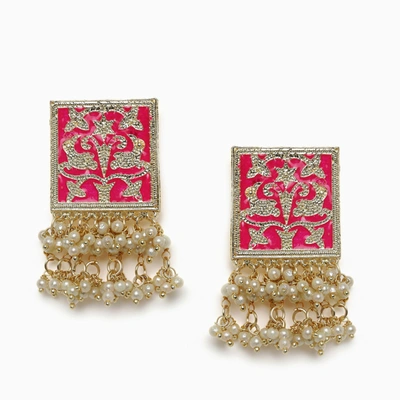 Sohi Meenakari Pearl Laheriya Studs In Red