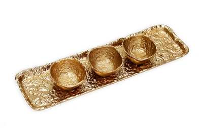 Classic Touch Decor Textured Gold 3 Bowl Relish Dish - 15.25"l X 4"h