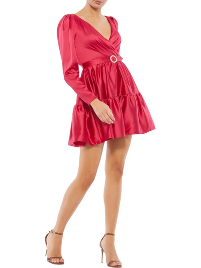 Ieena For Mac Duggal Womens Satin Mini Fit & Flare Dress In Pink