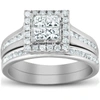 POMPEII3 1 CT TDW PRINCESS CUT HALO DIAMOND ENGAGEMENT WEDDING RING SET 10K WHITE GOLD