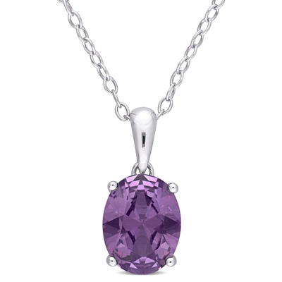 Mimi & Max 2 1/2ct Tgw Oval Simulated Alexandrite Solitaire Classic Basket Setting Pendant With Chain In Sterli In Purple