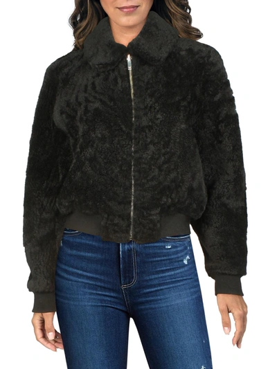 Theory Dolman Womens Leather Shearling Bomber Jacket In Black