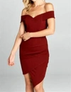 Style Rack Asymettrical Off The Shoulder Mini Dress In Wine In Red