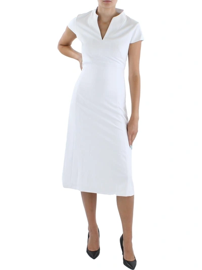 Calvin Klein Womens Cap Sleeve Split Neck Midi Dress In White