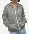 Style Reform Women's Dotty Zip Up Putty Hoodie In Mini Peach Hearts In Grey