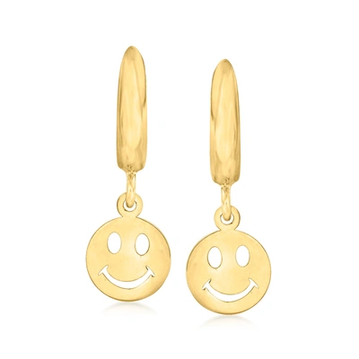 Canaria Fine Jewelry Canaria 10kt Yellow Gold Smiley Face Huggie Hoop Drop Earrings
