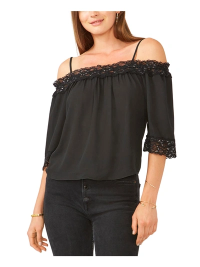 28th & Park Juniors Womens Lace Trim Metallic Blouse In Black