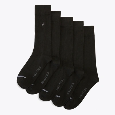 Nautica Mens Solid Ribbed Dress Socks, 5-pack In Black