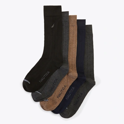 Nautica Mens Solid Ribbed Dress Socks, 5-pack In Multi