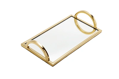 Classic Touch Decor Rectangular Mirror Tray With Gold Handles -12"l