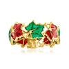ROSS-SIMONS ITALIAN RED AND GREEN ENAMEL LEAF RING IN 14KT YELLOW GOLD