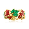 Ross-simons Italian Red And Green Enamel Leaf Ring In 14kt Yellow Gold In Green