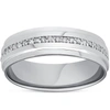 POMPEII3 MENS DIAMOND 3/8CT ETERNITY RING WEDDING BAND 14K WHITE GOLD HIGH POLISHED 7MM