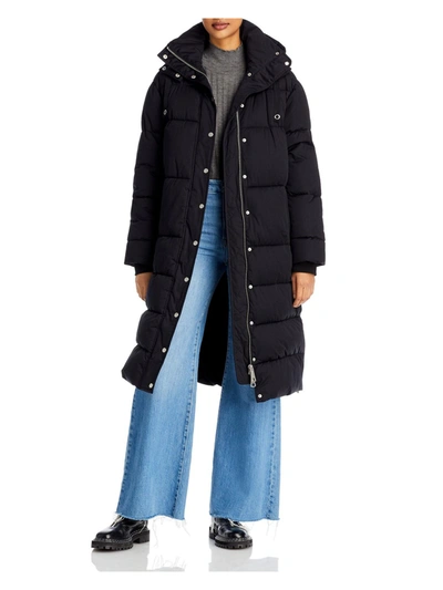 Aqua Womens Puffer Hooded Quilted Coat In Black