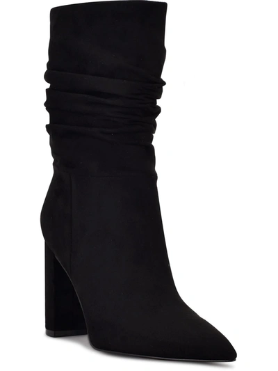 Nine West Denner 2 Womens Microsuede Covered Heel Mid-calf Boots In Black