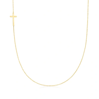 Ross-simons Italian 18kt Yellow Gold Vertical Cross Necklace In White