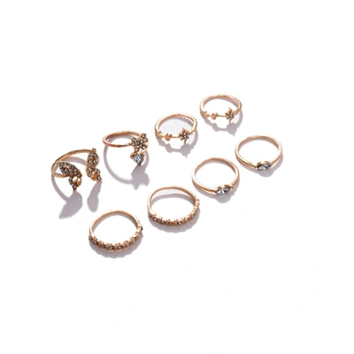 Sohi Set Of 8 Gold-plated White Stone-studded Finger Rings In Silver