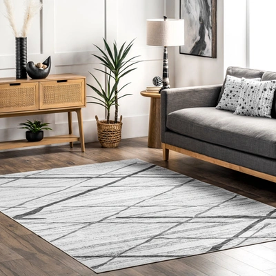 Nuloom Trellis Stripes Machine Washable Area Rug In Grey