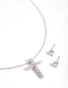 Lovisa Rhodium Diamond Simulant Stud And Cross Necklace Set In Silver