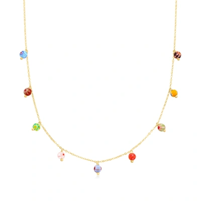 Ross-simons Italian Multicolored Murano Glass Bead Charm Necklace In 14kt Yellow Gold In White