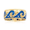 Ross-simons Italian 14kt Yellow Gold Wave Ring With Blue Enamel In Multi