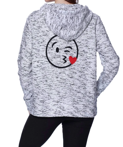 French Kyss Kiss Emoji Hooded Cardigan In Black White In Grey