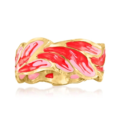 Ross-simons Italian Red And Pink Enamel Ring In 14kt Yellow Gold