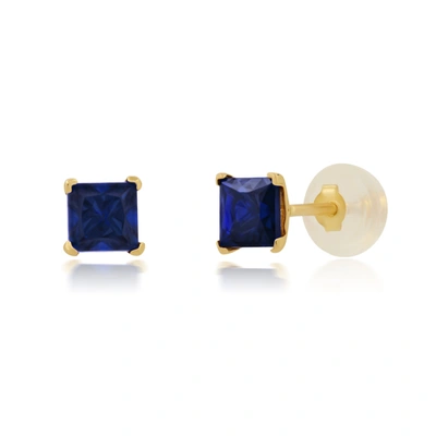 Max + Stone 14k White Or Yellow Gold Square Princess Cut 4mm Gemstone Stud Earrings In Blue