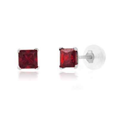 Max + Stone 14k White Or Yellow Gold Square Princess Cut 4mm Gemstone Stud Earrings In Red